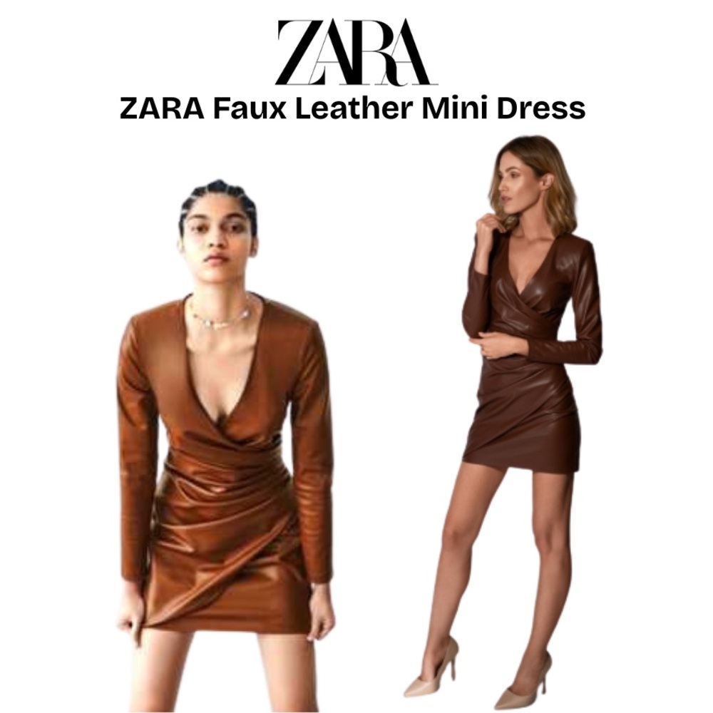 ZARA brown Faux Leather Mini Dress Sz XS